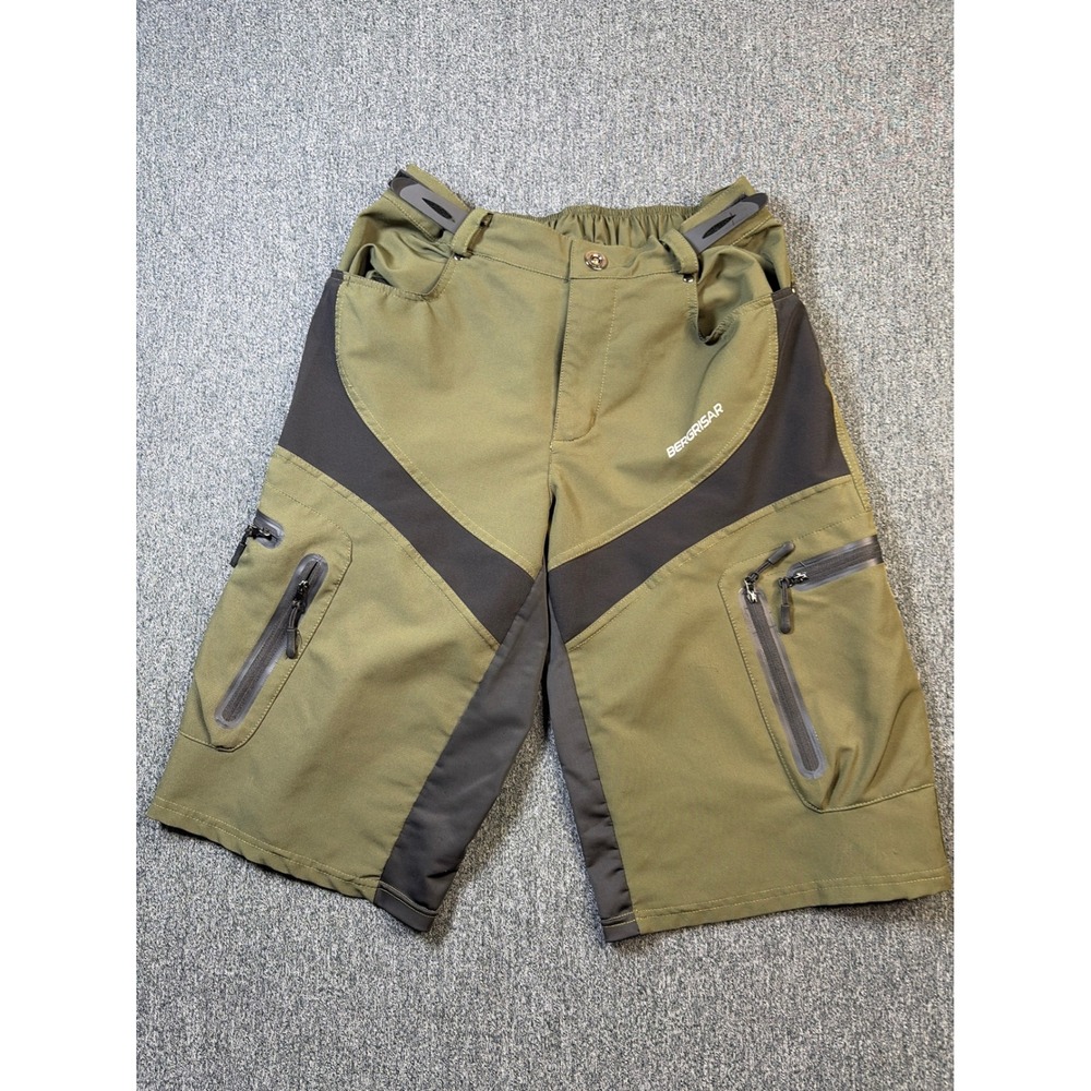 Bergrisar Mens Mountain Bike Shorts Olive Green Black MTB Cycling Size Medium